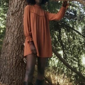 Reformation Jourdan Long Sleeve Mini Dress in Cinnamon Size Extra Small
